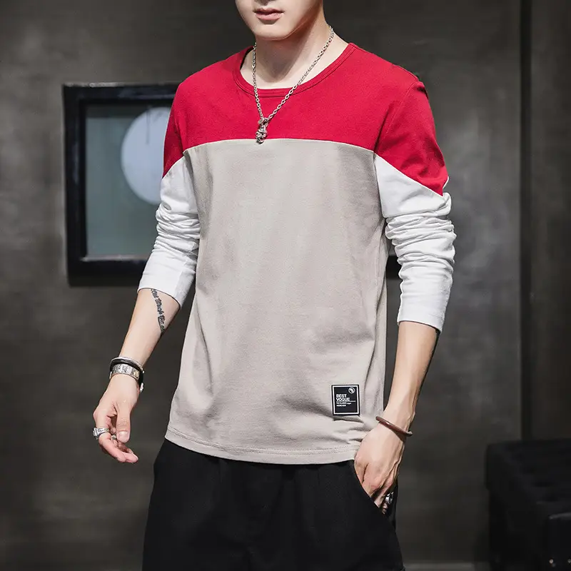 2025 Men Korean Style Slim T-Shirt Patchwork Color - Image 8