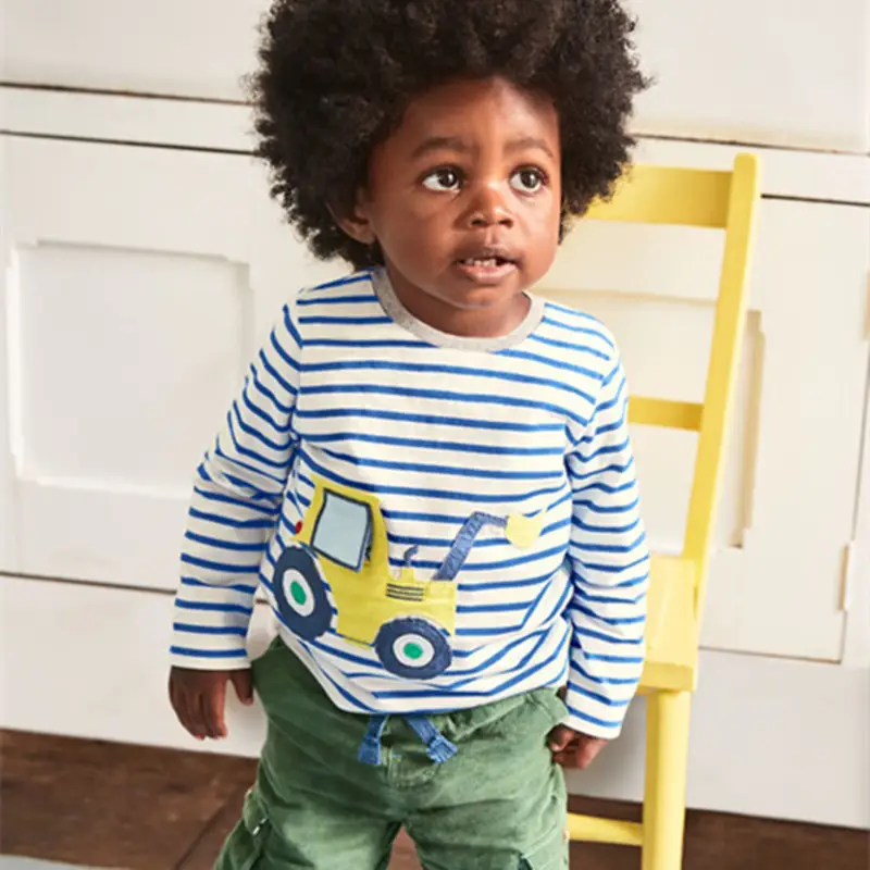 Boys Striped Cotton T-Shirt Blue White Long Sleeve - Image 2