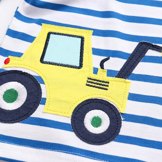Boys Striped Cotton T-Shirt Blue White Long Sleeve - Image 3