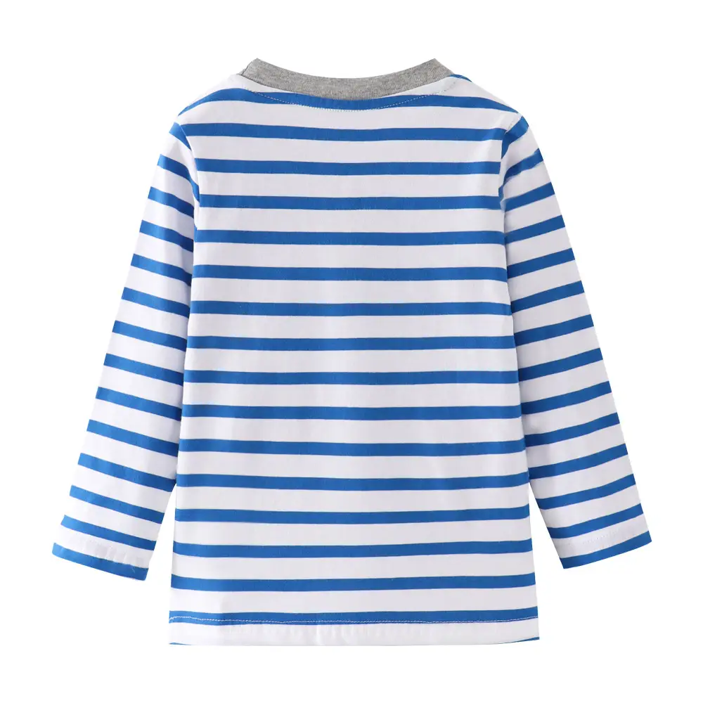 Boys Striped Cotton T-Shirt Blue White Long Sleeve - Image 5