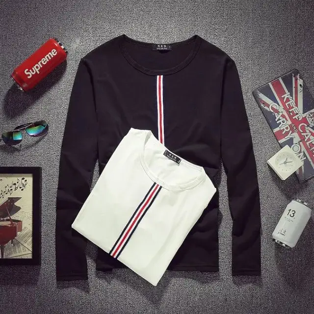 2019 Long Sleeve T-Shirt White Striped Youth Korean - Image 4