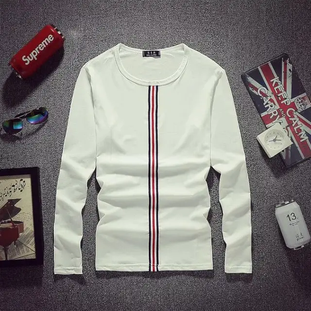 2019 Long Sleeve T-Shirt White Striped Youth Korean - Image 7