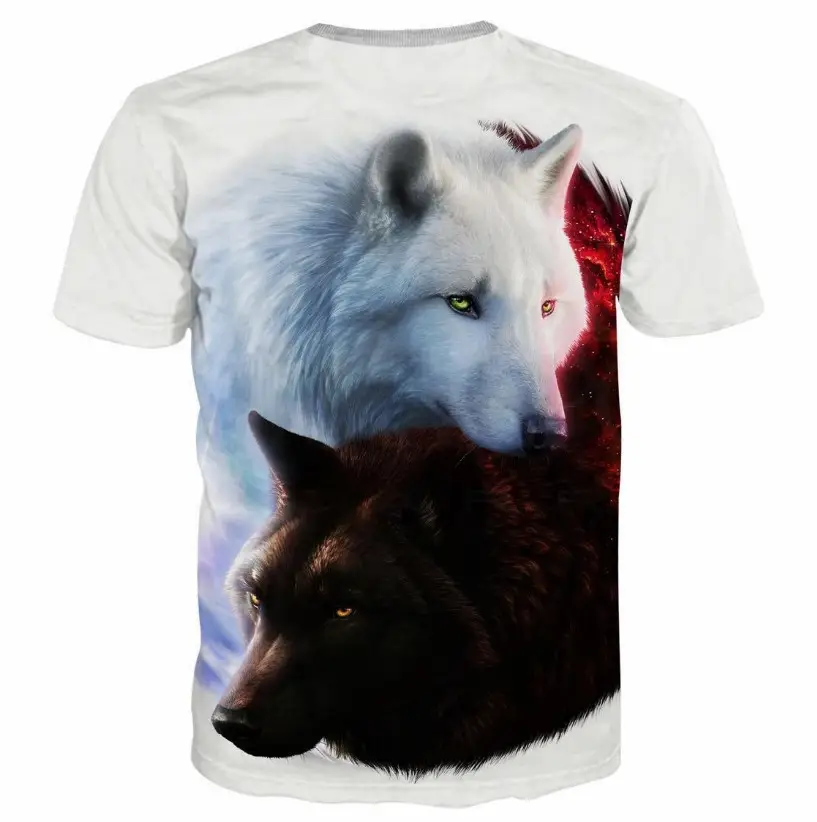 2019 Wolf Print T-Shirt Men White Black Digital Fashion - Image 2