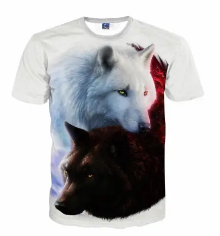 2019 Wolf Print T-Shirt Men White Black Digital Fashion — feature 5