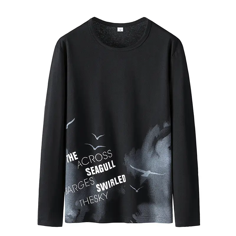 Men's White Printed Long Sleeve T-Shirt Korean Style - Image 3