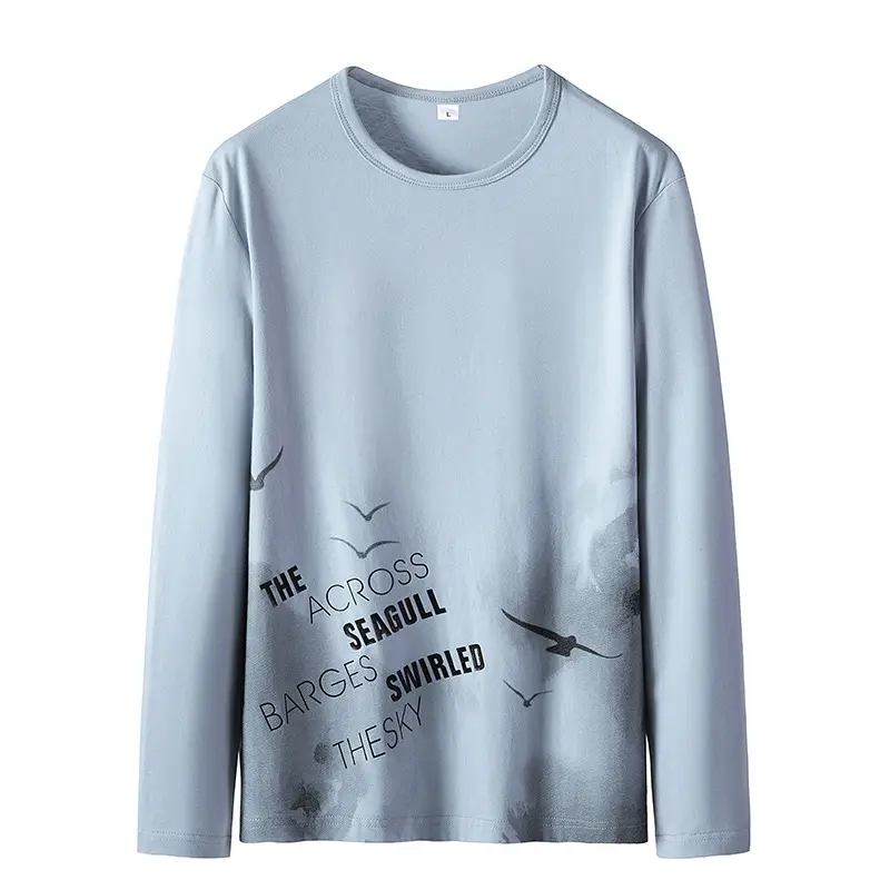 Men's White Printed Long Sleeve T-Shirt Korean Style - Image 4