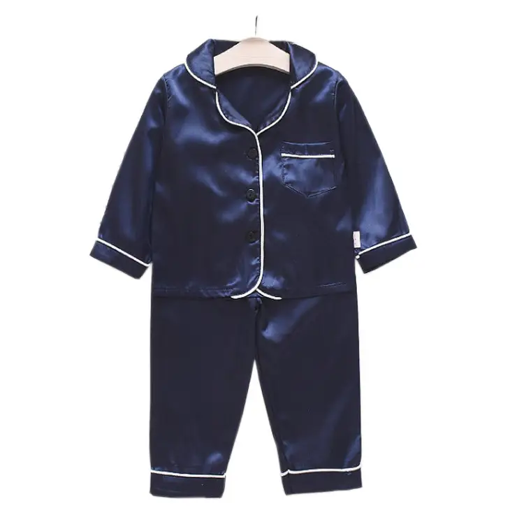 A Set of Satin Fabric Children's Clothing for Boys and Girls, Long-Sleeved Solid Color Pajamas, Home Wear, Parent-Child Matching Outfits, Trendy Style