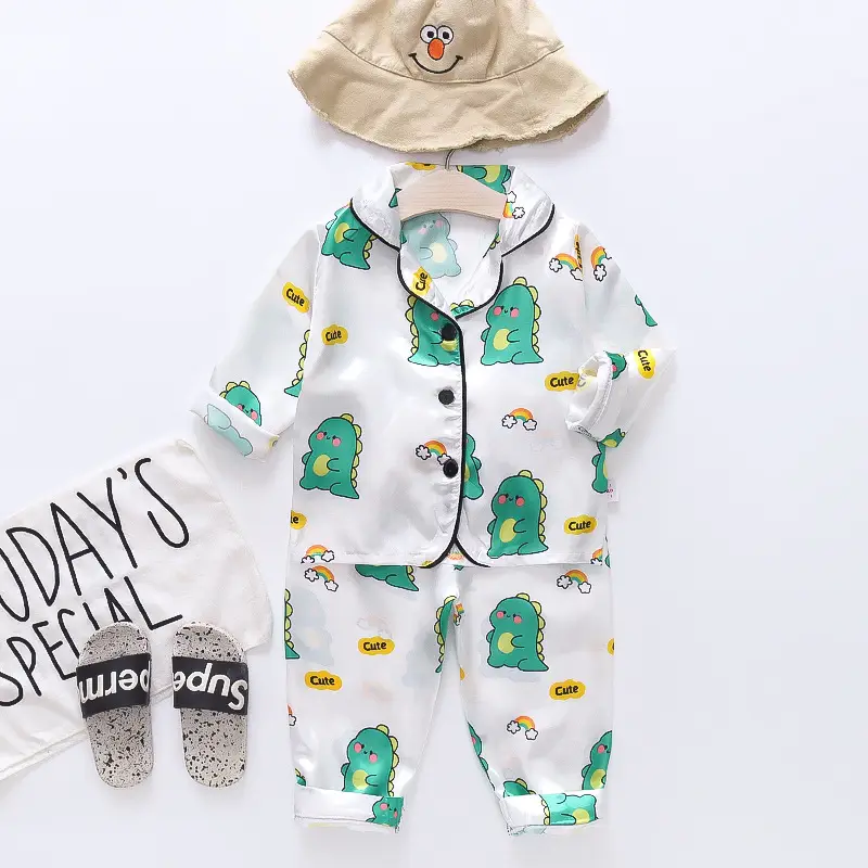 A Set of Satin Fabric Children's Clothing for Boys and Girls, Long-Sleeved Solid Color Pajamas, Home Wear, Parent-Child Matching Outfits, Trendy Style — feature 17