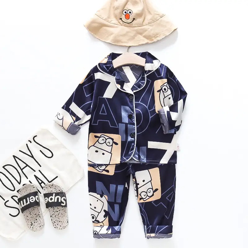 A Set of Satin Fabric Children's Clothing for Boys and Girls, Long-Sleeved Solid Color Pajamas, Home Wear, Parent-Child Matching Outfits, Trendy Style — feature 18