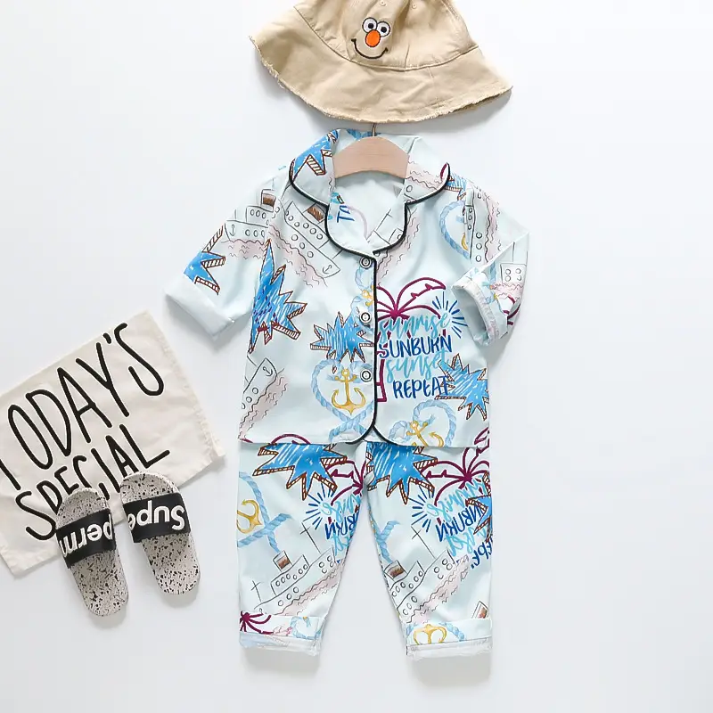 A Set of Satin Fabric Children's Clothing for Boys and Girls, Long-Sleeved Solid Color Pajamas, Home Wear, Parent-Child Matching Outfits, Trendy Style