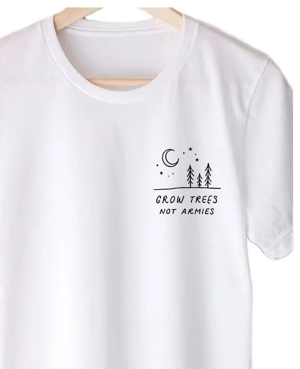 White T-Shirt with "Grow Trees Not Armies" Print - Image 2