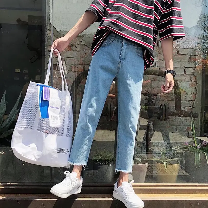 Harajuku Frayed Ankle Jeans Men Summer Skinny Pants - Image 4