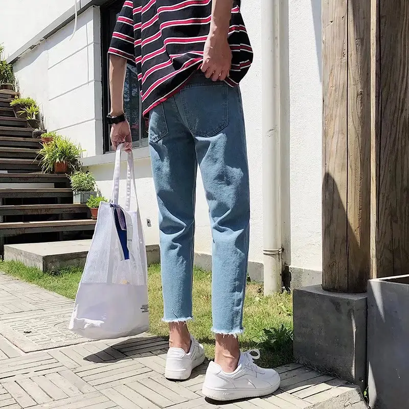 Harajuku Frayed Ankle Jeans Men Summer Skinny Pants - Image 5