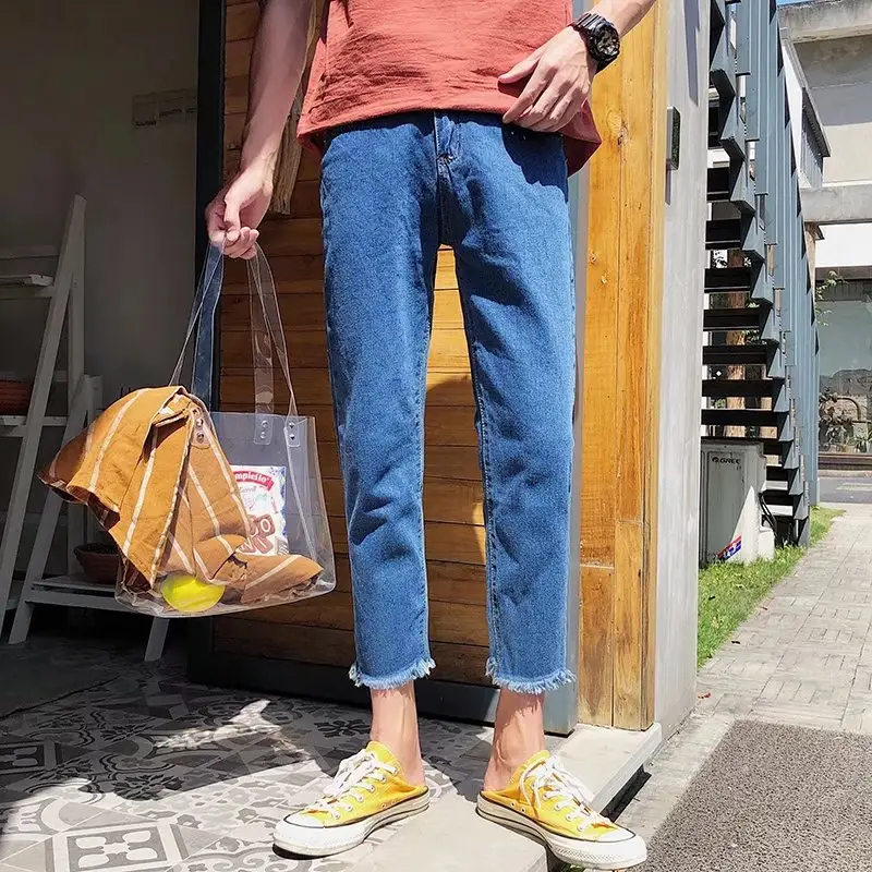 Harajuku Frayed Ankle Jeans Men Summer Skinny Pants - Image 6