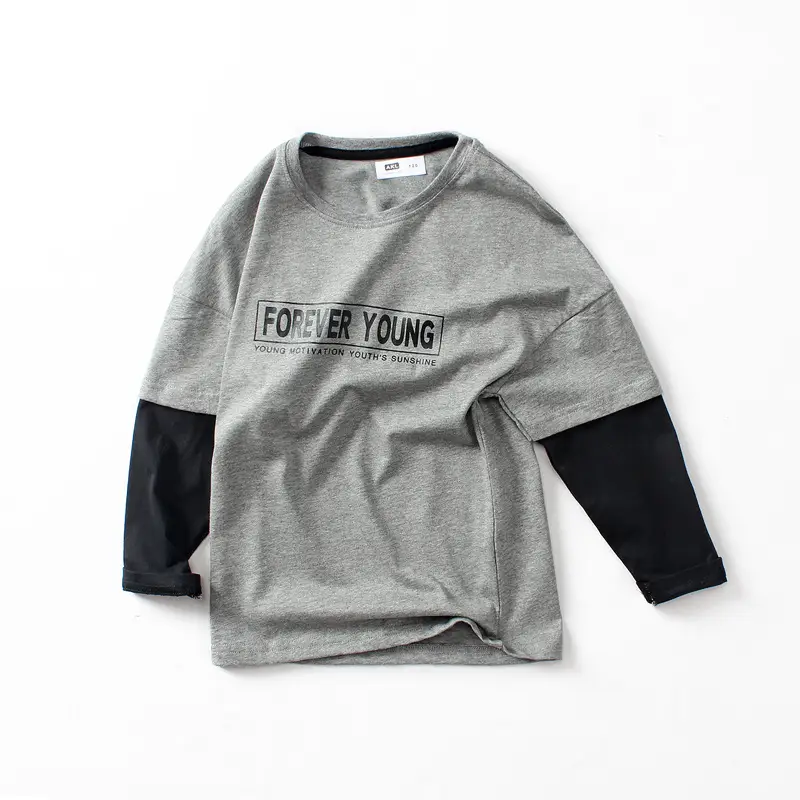 2026 Korean Style Boys Long Sleeve T-Shirt Grey Black Cotton - Image 21