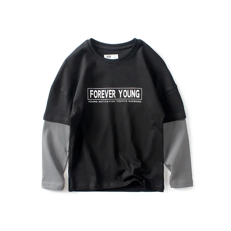 2026 Korean Style Boys Long Sleeve T-Shirt Grey Black Cotton - Image 22