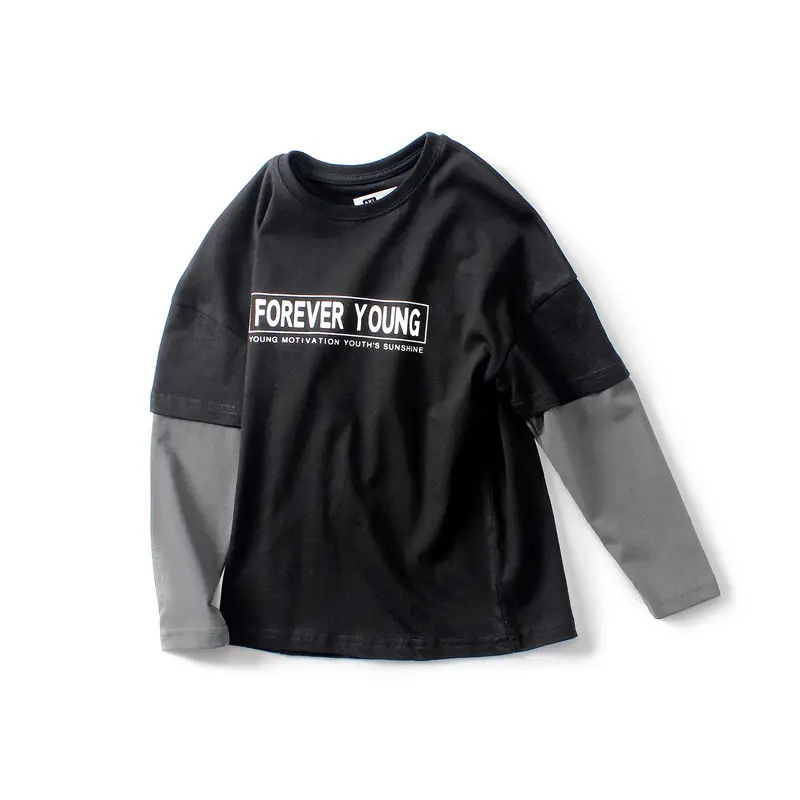 2026 Korean Style Boys Long Sleeve T-Shirt Grey Black Cotton - Image 3