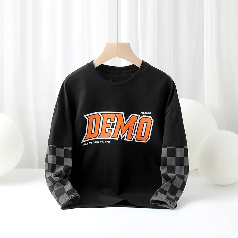 2026 Korean Style Boys Long Sleeve T-Shirt Grey Black Cotton - Image 7