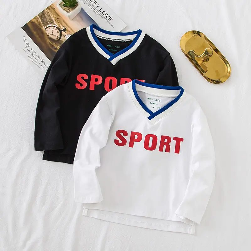 Children's Korean Style Long Sleeve T-Shirt Black Sport - Image 2