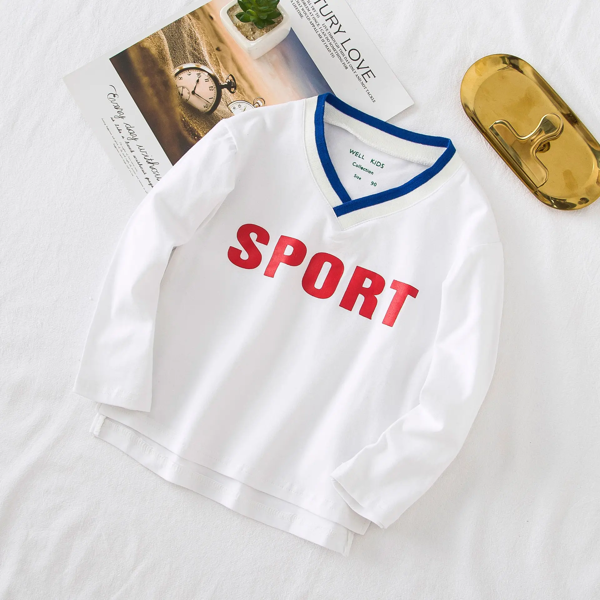 Children's Korean Style Long Sleeve T-Shirt Black Sport - Image 3
