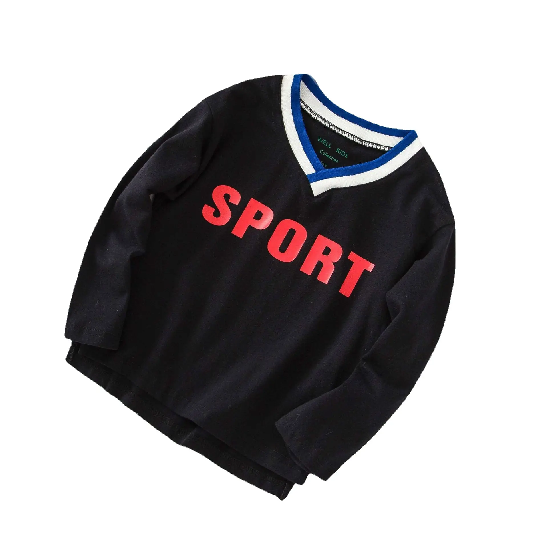 Children's Korean Style Long Sleeve T-Shirt Black Sport - Image 5