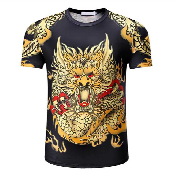 Men Dragon Print Short Sleeve T-Shirt Black - Image 4
