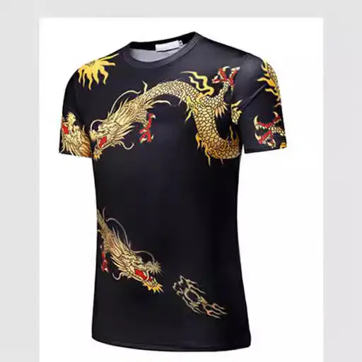 Men Dragon Print Short Sleeve T-Shirt Black - Image 6