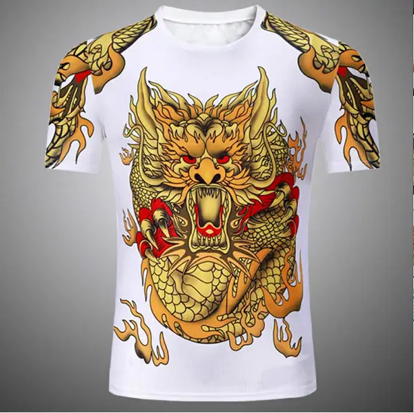 Men Dragon Print Short Sleeve T-Shirt Black — feature 3