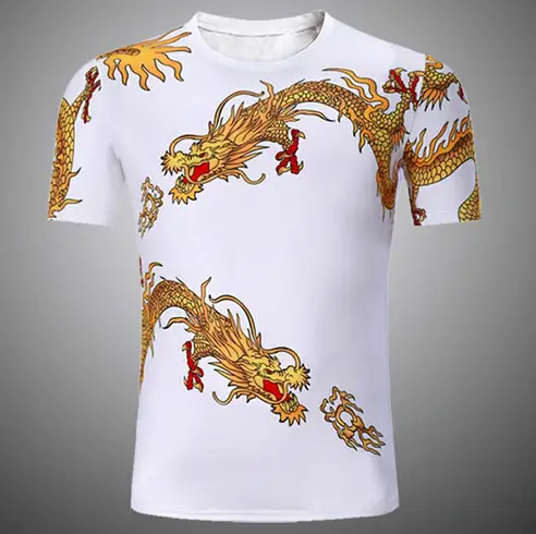 Men Dragon Print Short Sleeve T-Shirt Black — feature 7