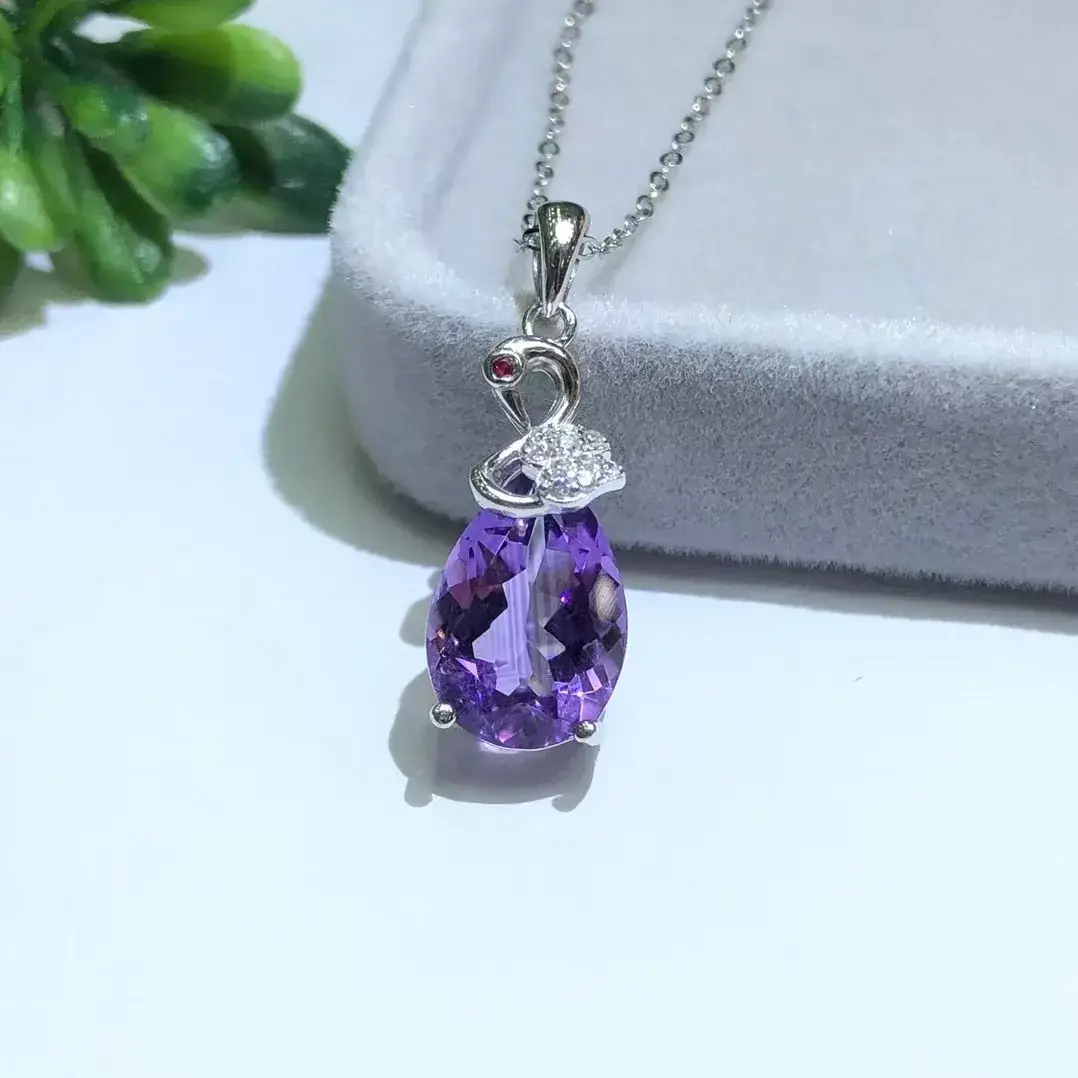 Natural Amethyst Pendant 925 Silver Necklace - Image 9