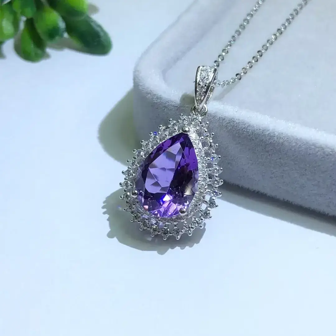 Natural Amethyst Pendant 925 Silver Necklace - Image 10