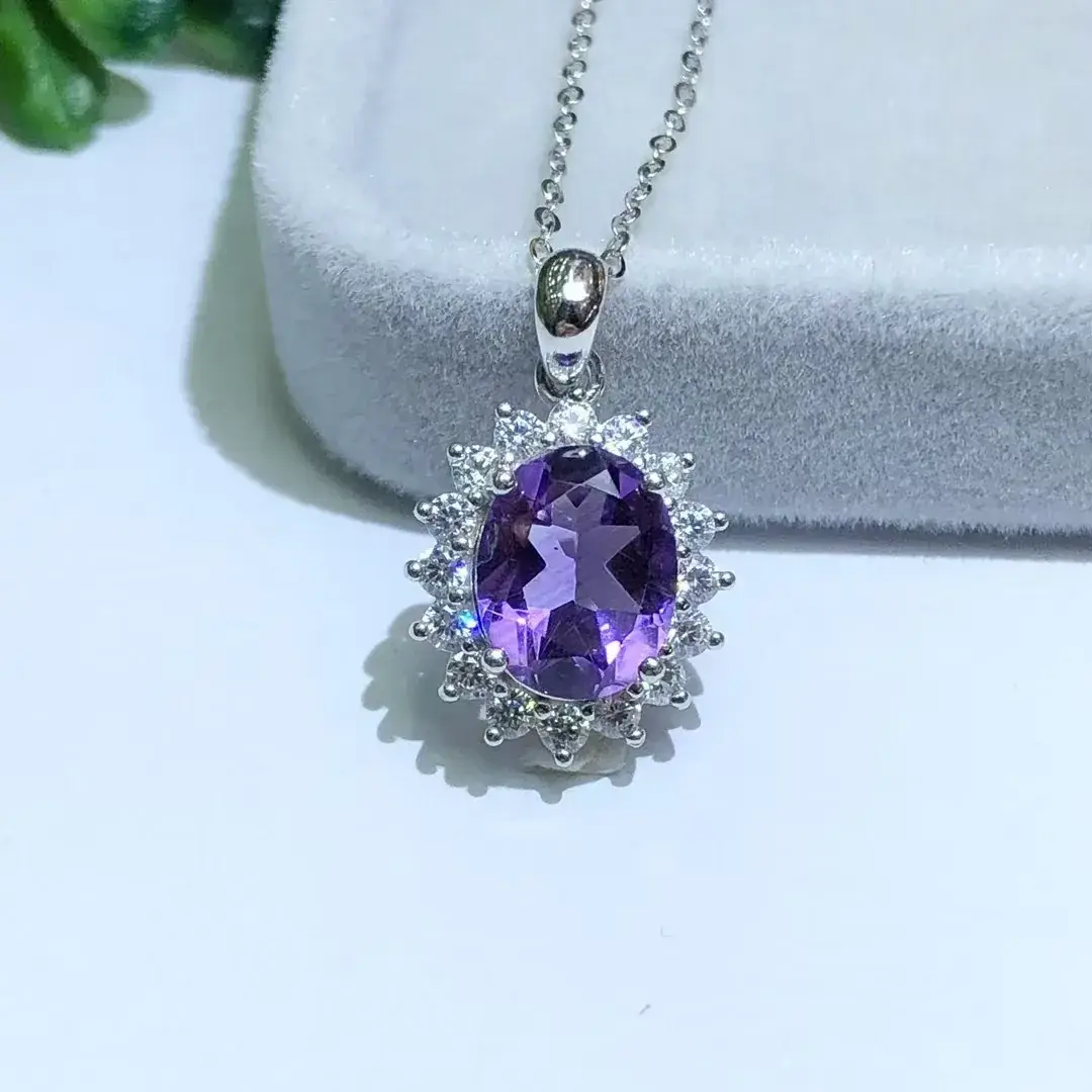 Natural Amethyst Pendant 925 Silver Necklace - Image 11