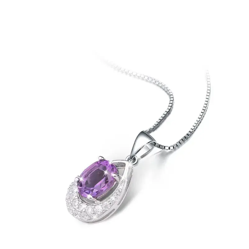 Natural Amethyst Pendant 925 Silver Necklace - Image 12