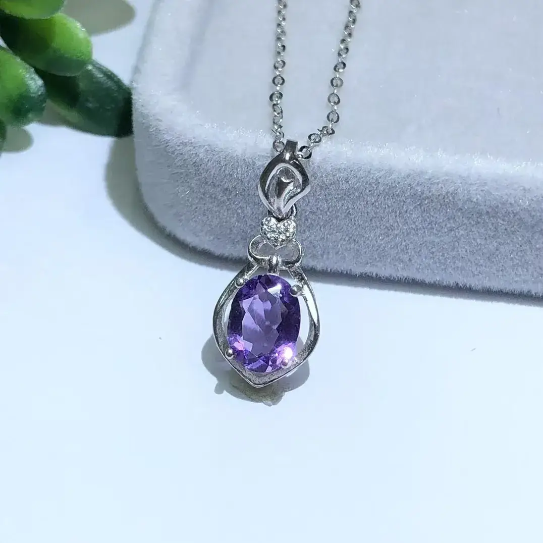 Natural Amethyst Pendant 925 Silver Necklace - Image 2