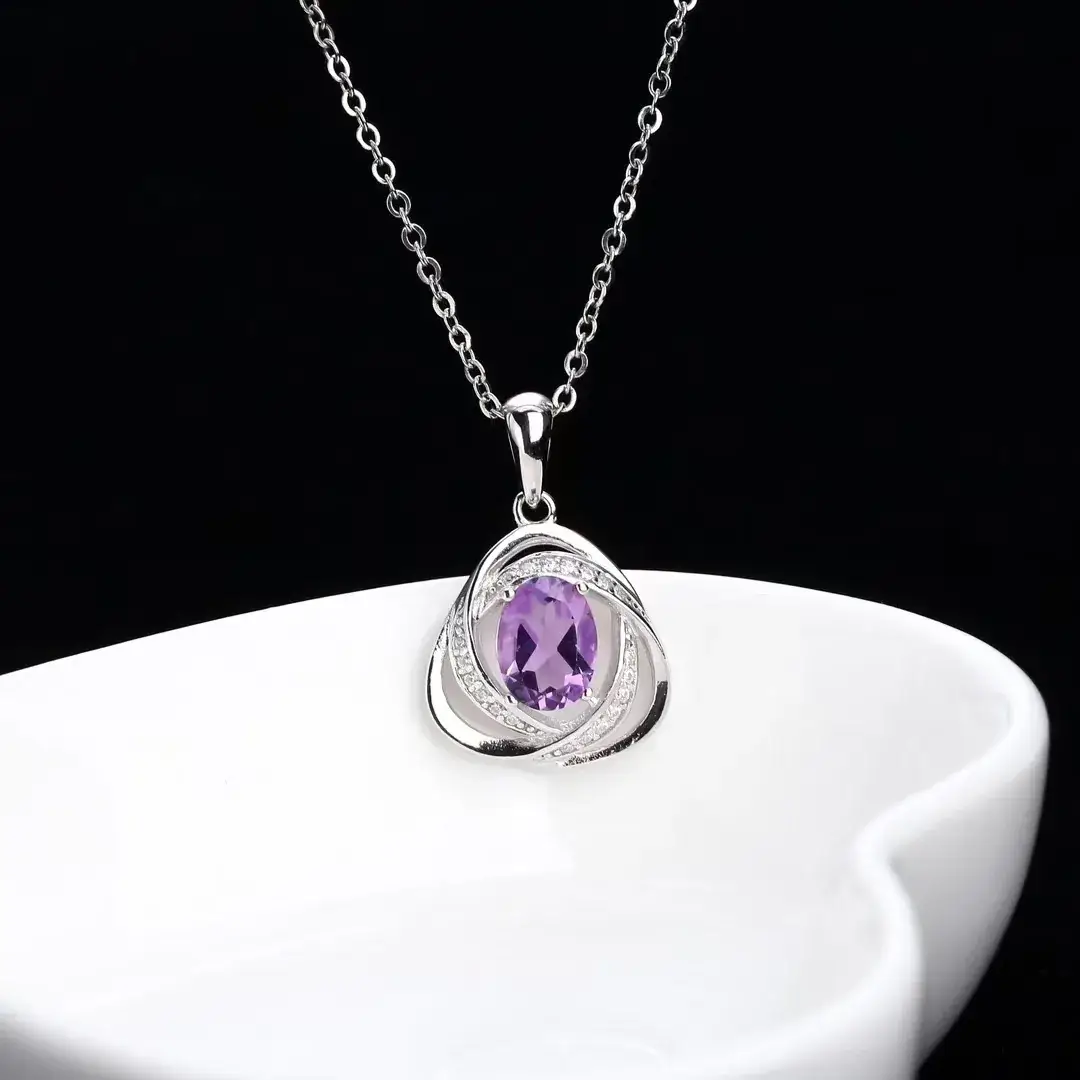 Natural Amethyst Pendant 925 Silver Necklace - Image 6
