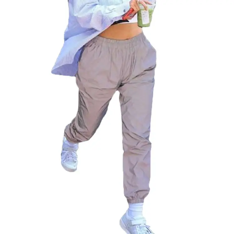 White Reflective Elastic Casual Pants for Women