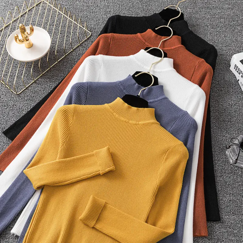 Women's Long Sleeve Red Knit Turtleneck Shirt - Image 17