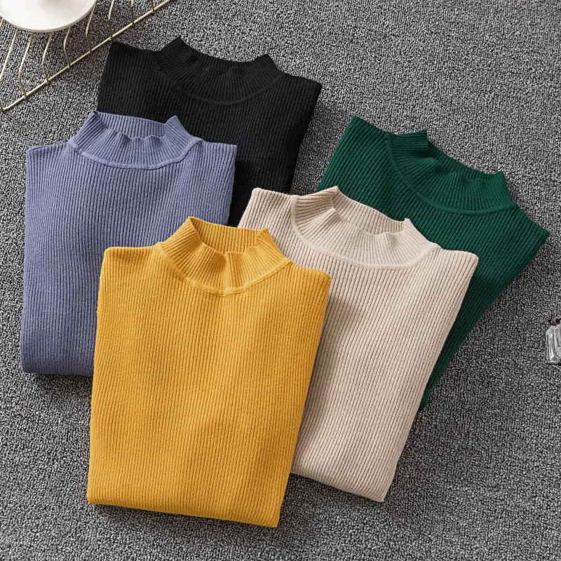Women's Long Sleeve Red Knit Turtleneck Shirt - Image 18