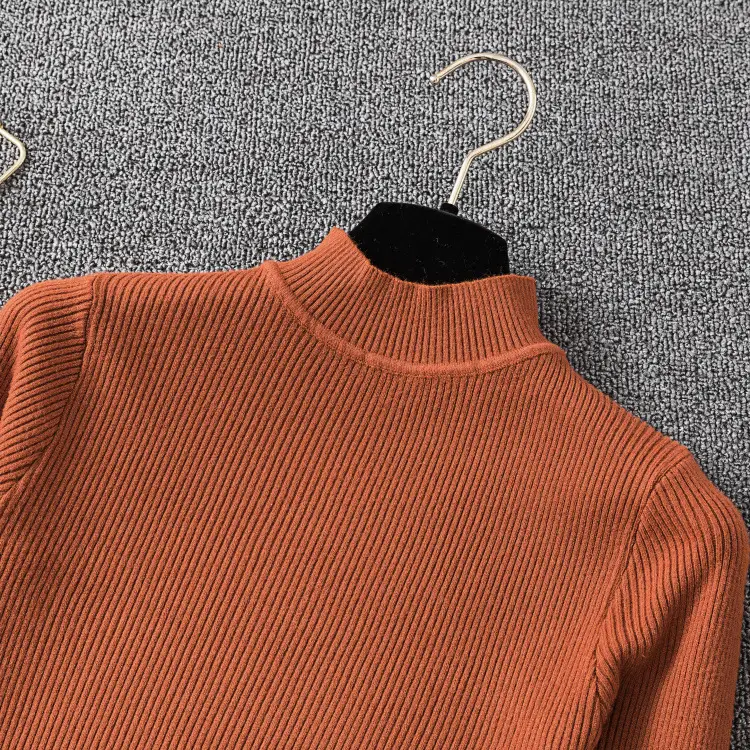 Women's Long Sleeve Red Knit Turtleneck Shirt — feature 12