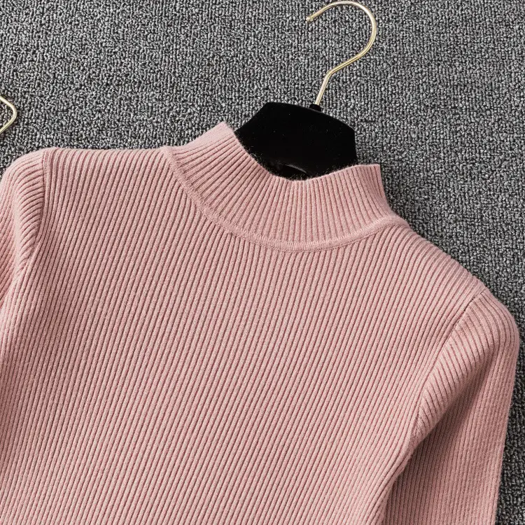 Women's Long Sleeve Red Knit Turtleneck Shirt — feature 24