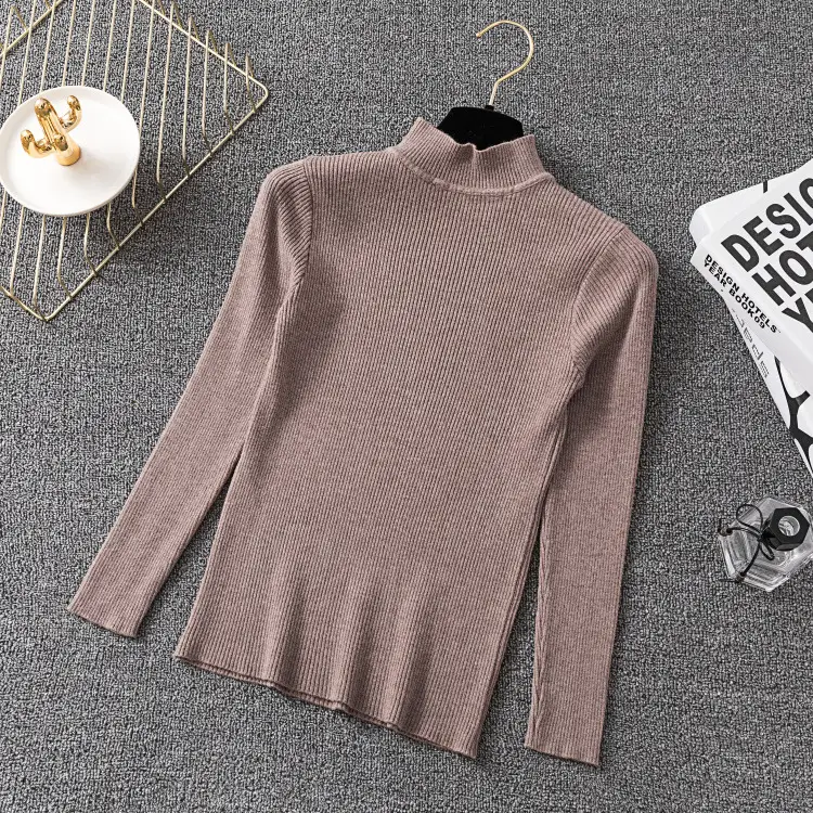 Women's Long Sleeve Red Knit Turtleneck Shirt — feature 26