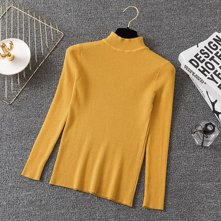 Women's Long Sleeve Red Knit Turtleneck Shirt — feature 35