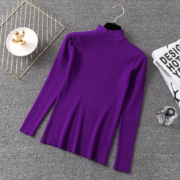 Women's Long Sleeve Red Knit Turtleneck Shirt — feature 41
