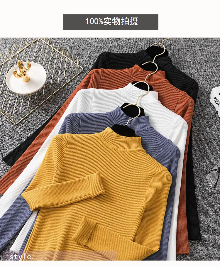 Women's Long Sleeve Red Knit Turtleneck Shirt — feature 6