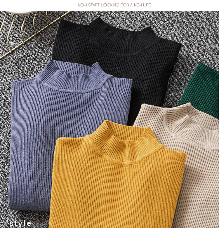 Women's Long Sleeve Red Knit Turtleneck Shirt — feature 7