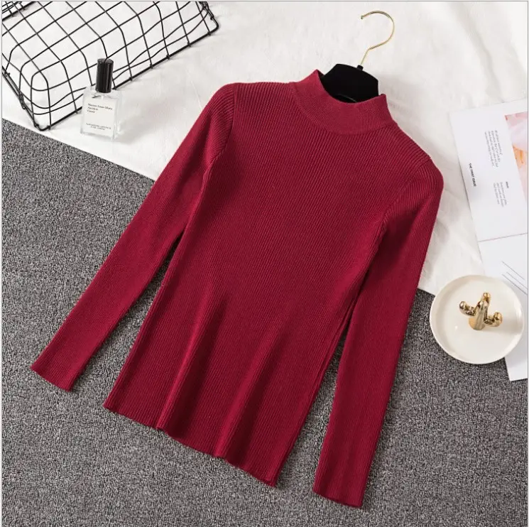 Women's Long Sleeve Red Knit Turtleneck Shirt - Image 12