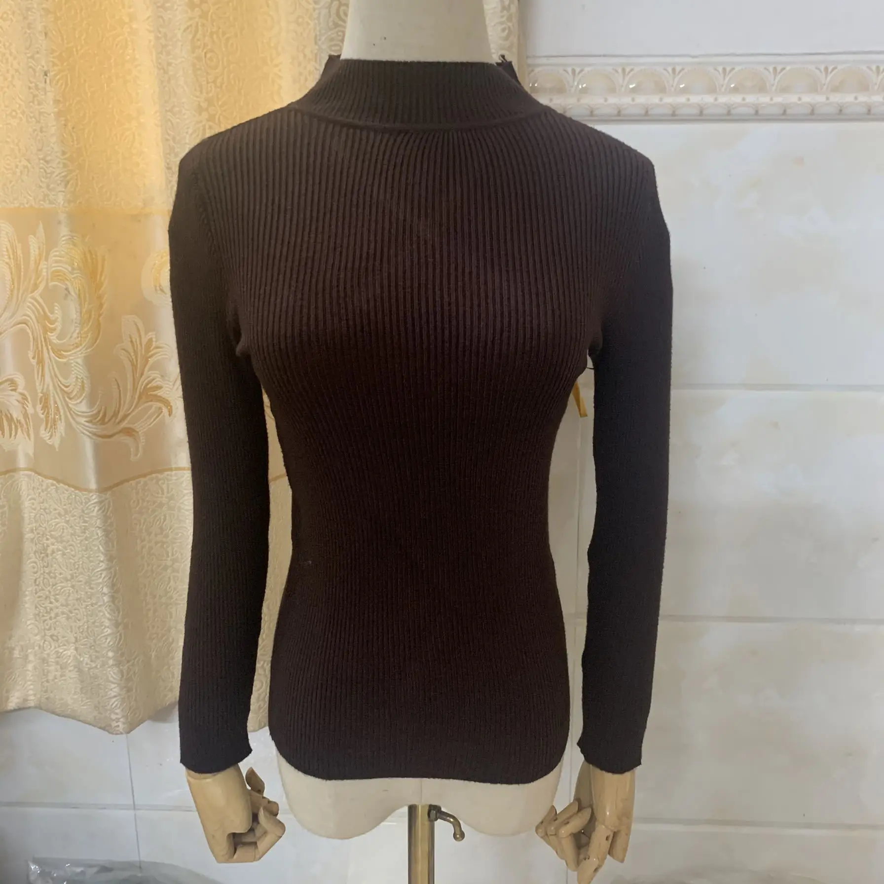 Women's Long Sleeve Red Knit Turtleneck Shirt - Image 14