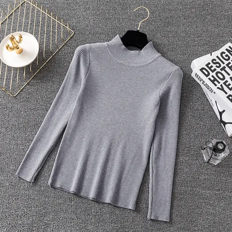 Women's Long Sleeve Red Knit Turtleneck Shirt - Image 4