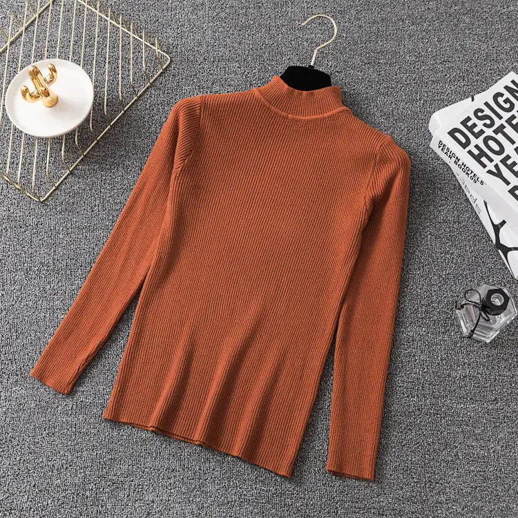 Women's Long Sleeve Red Knit Turtleneck Shirt - Image 7