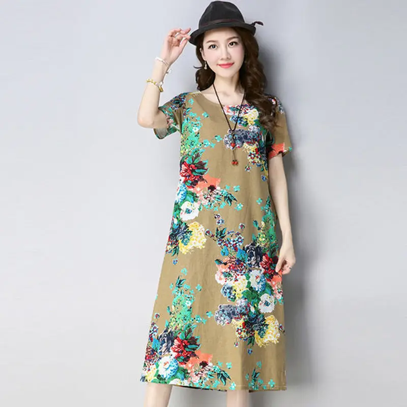 Women's Orange Printed Mid-Length Crewneck Dress - Image 4